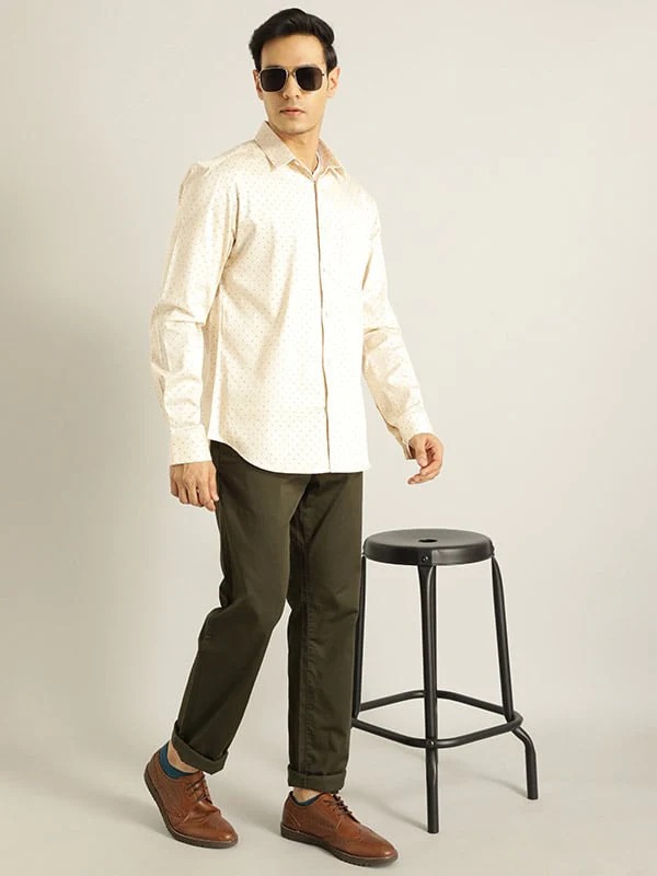Indian Terrain Men All Over Print Off White Shirt